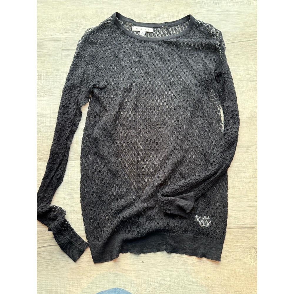 Cabi Lace Sheer Black Top Size Small Long Sleeve Whimsigoth Romantic Fairy